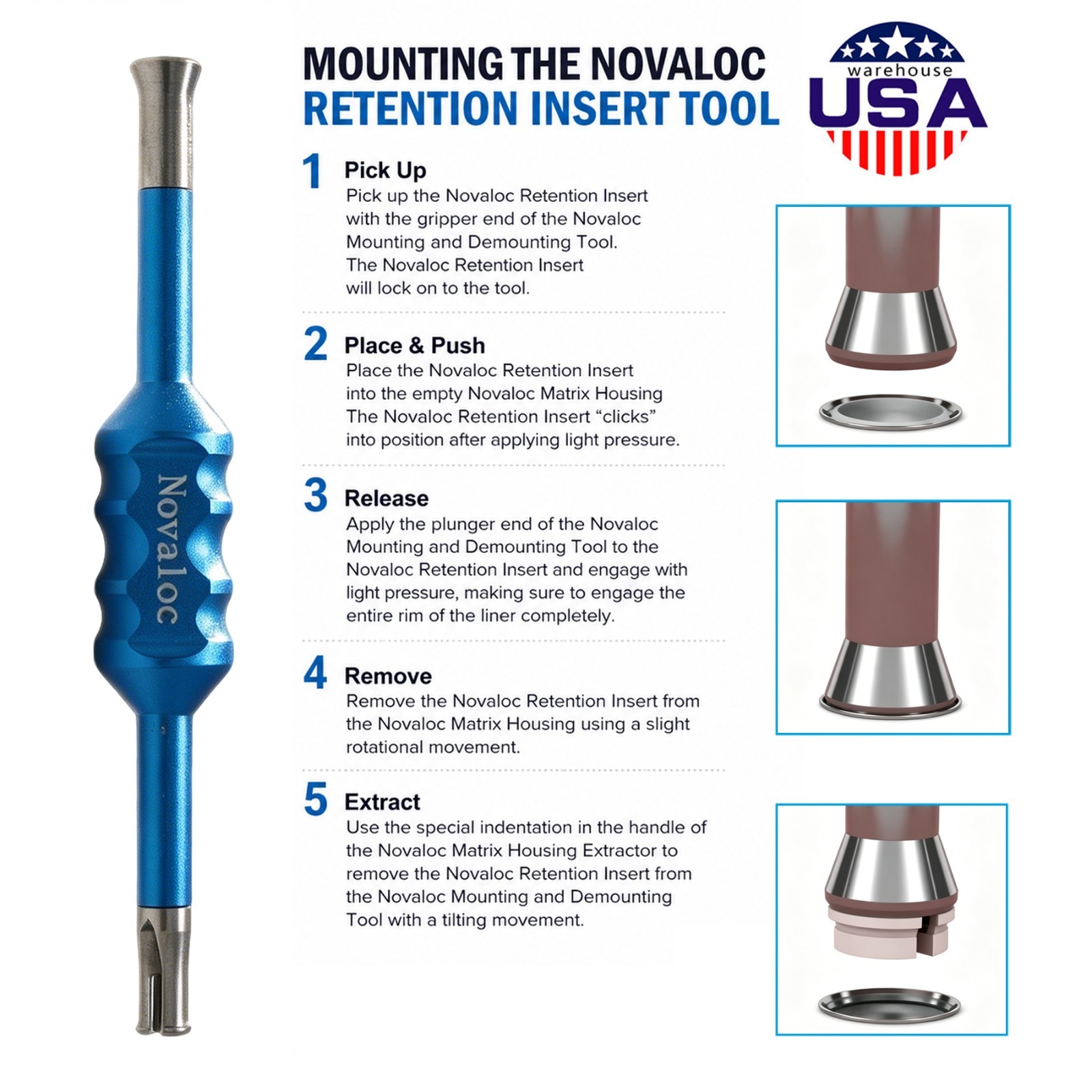 US Novaloc Retention Caps Inserts Kit & Locator Core Tool Overdenture Mounting
