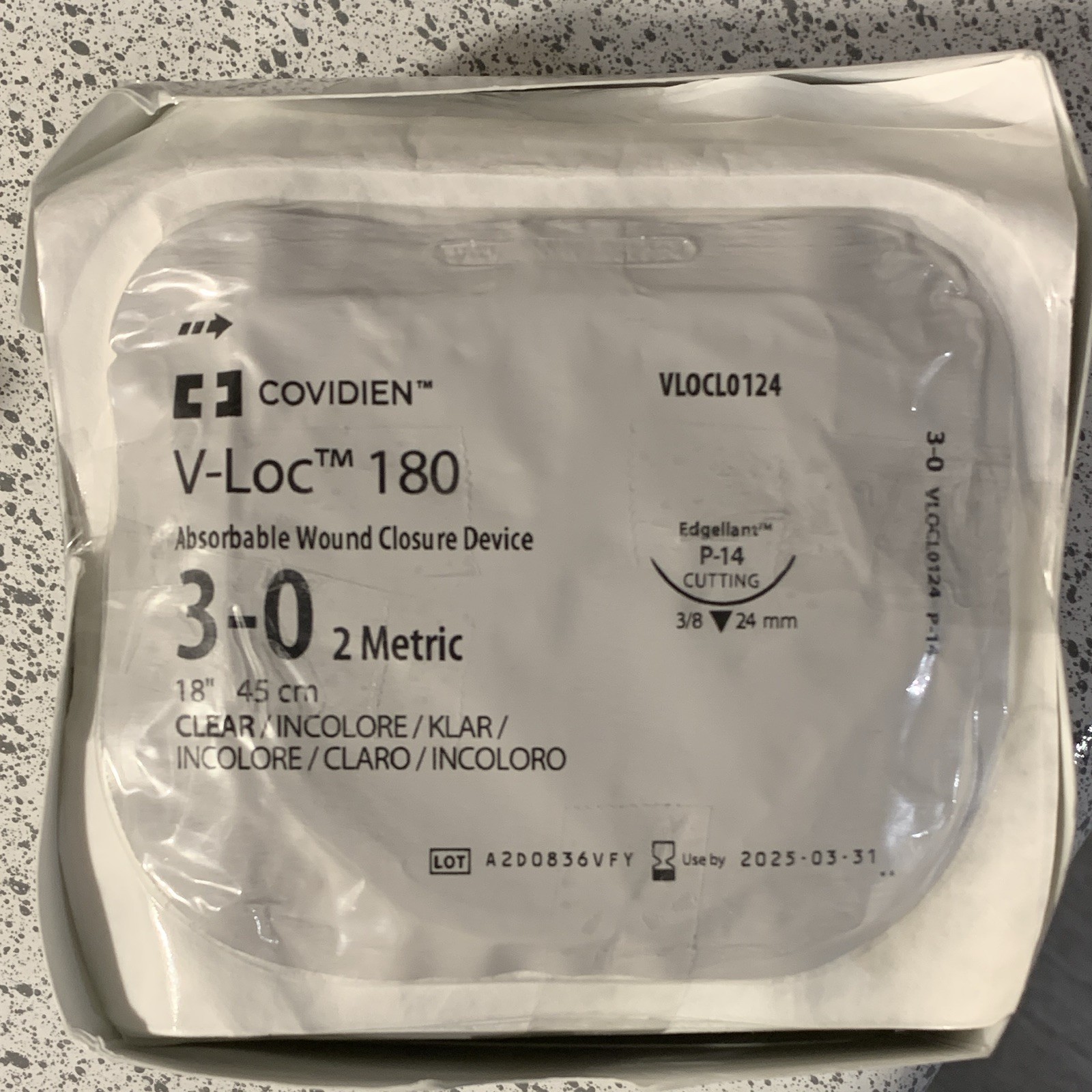 Covidien V-Loc 180 Absorbable Wound Closure Device 3-0 18in Clear VLOCL0124