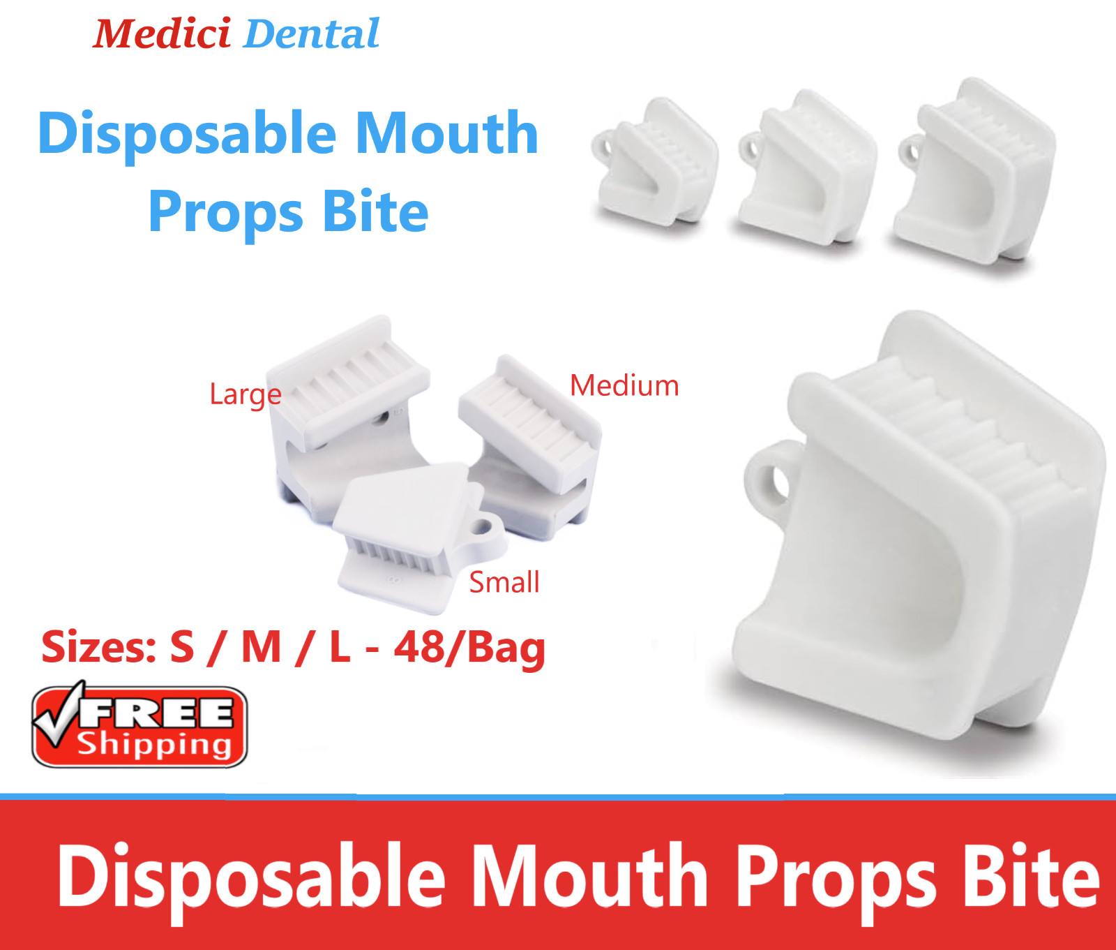 Dental Ortho Piercing Disposable Mouth Props Bite Blocks 48 pcs – Medium, Small