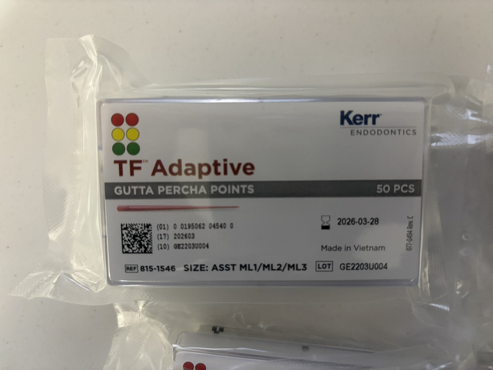 Kerr 815-1546 SybronEndo TF Adaptive Gutta Percha Points Asstd ML1 ML2 ML3 50/Pk