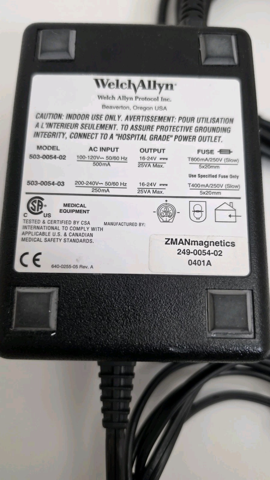 Genuine Welch Allyn AC/DC Adapter 503-0054-02 for Hi Output Propaq EL Monitor