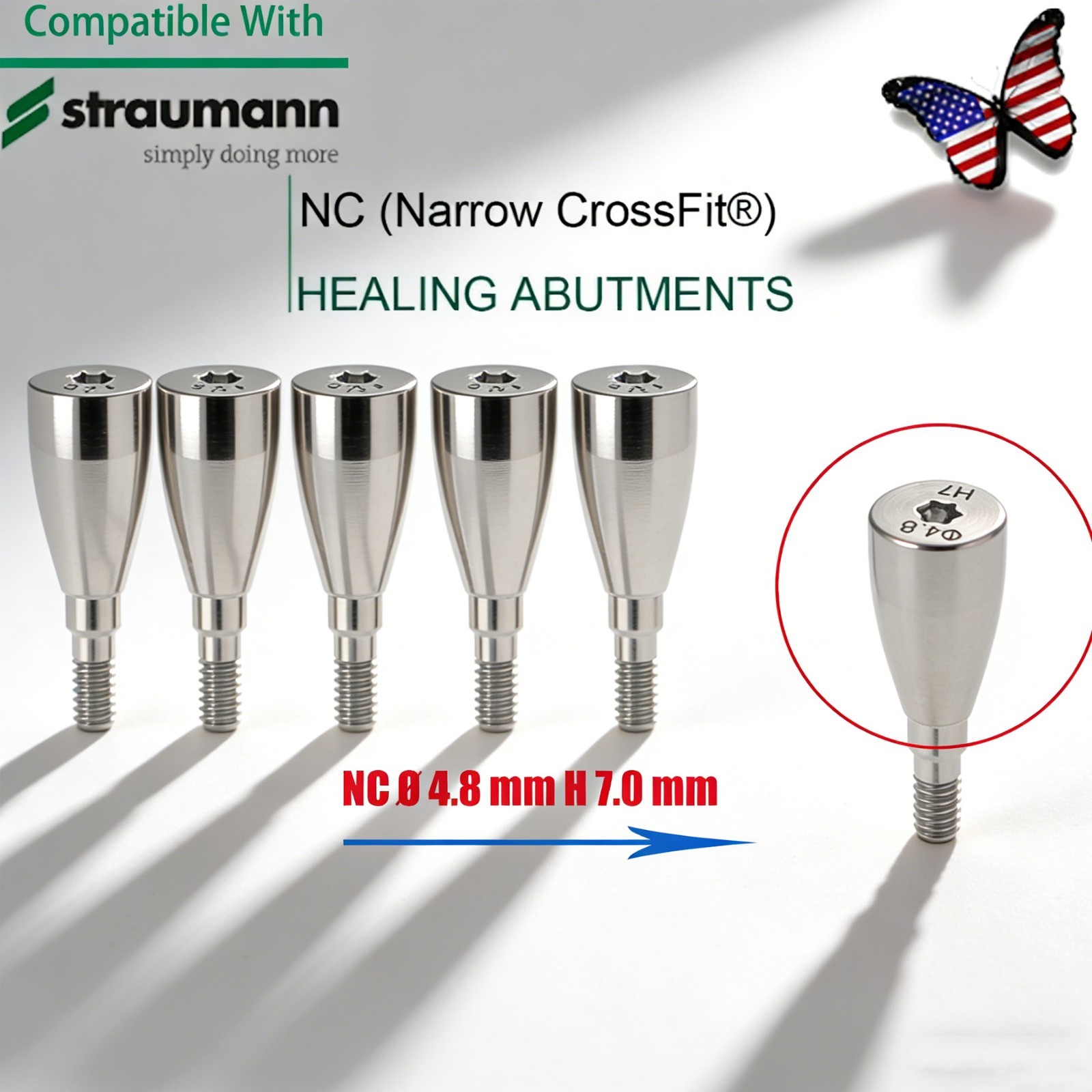 US 5Pc Fit Straumann Titanium NC Healing Abutment & Closure Cover Cap ITI BL/BLT