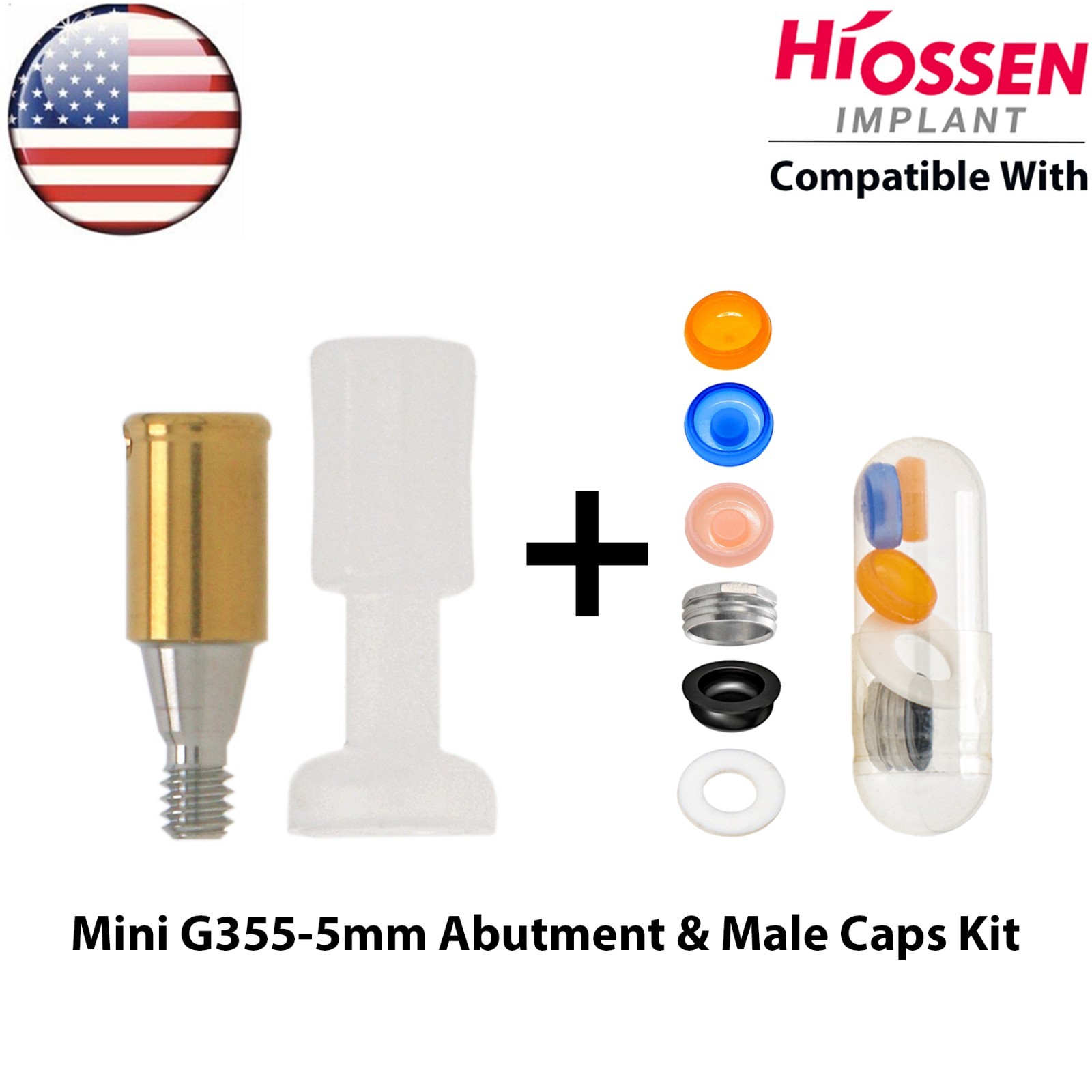 US Fit HIOSSEN Mini Dental Overdenture Locator Abutment 1-6mm GH & Male Caps Kit