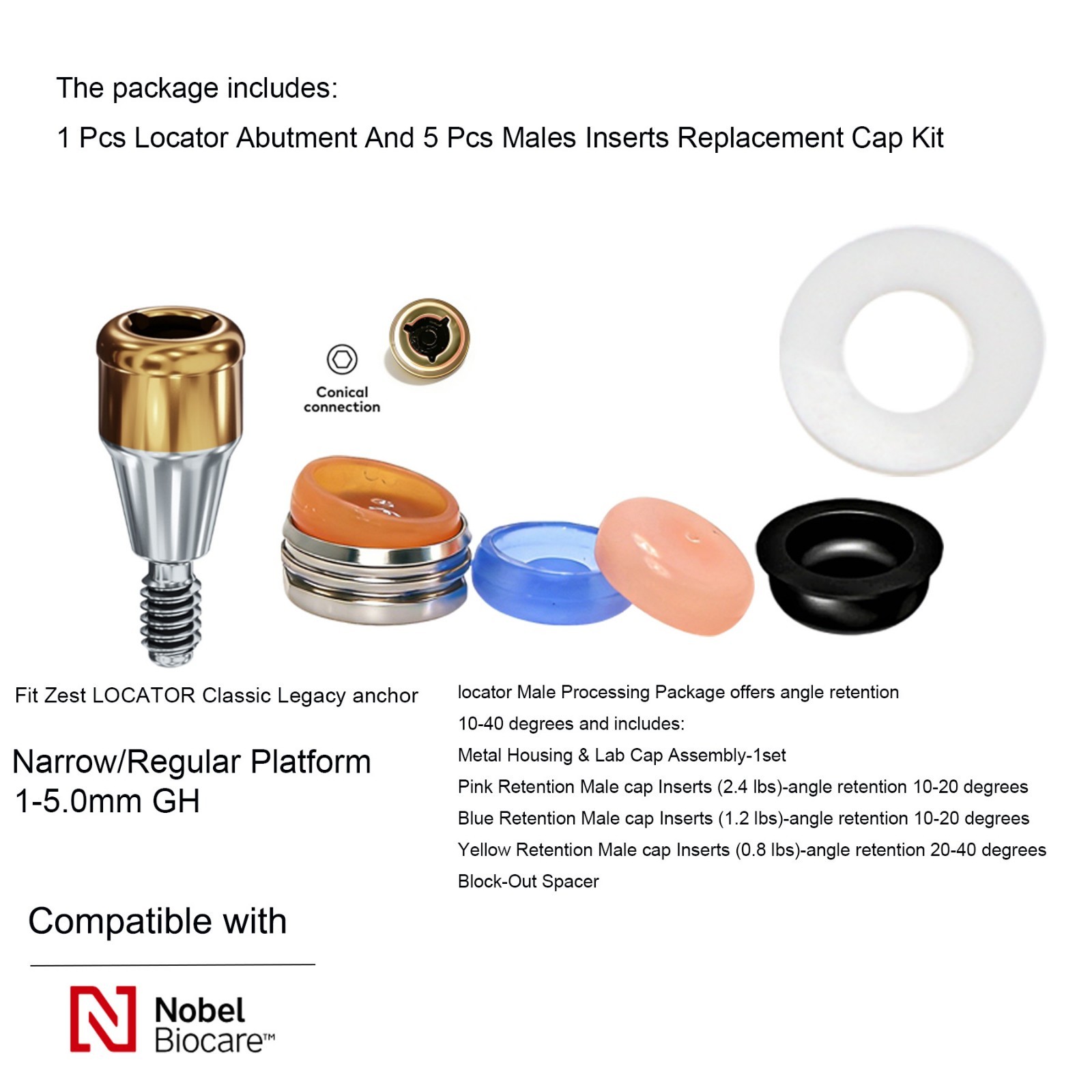Titanium Overdenture Abutment for Nobel Active Implant NP/RP Zest Locator Males
