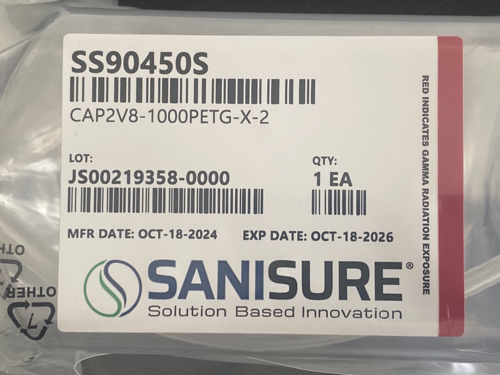 SANISURE Cap2v8 1L Media Bottle Closure Assembly w/ 2-Ports CAP2V8-1000PETG-X-2