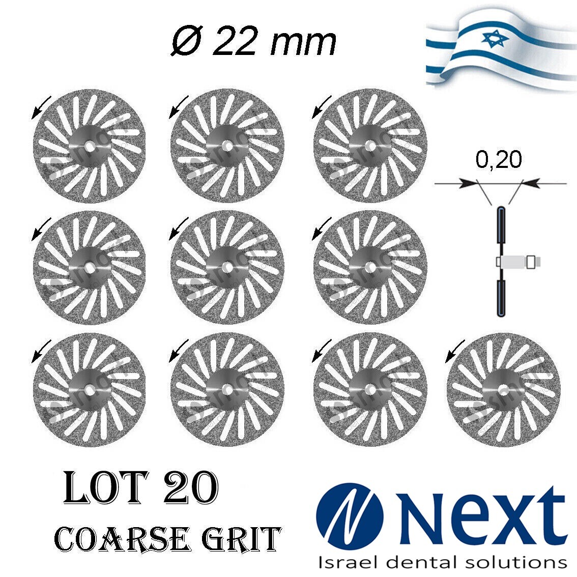 Lot X 20 Dental lab Diamond Discs Israel Made ceramic acrylic coarse grit 22m 10
