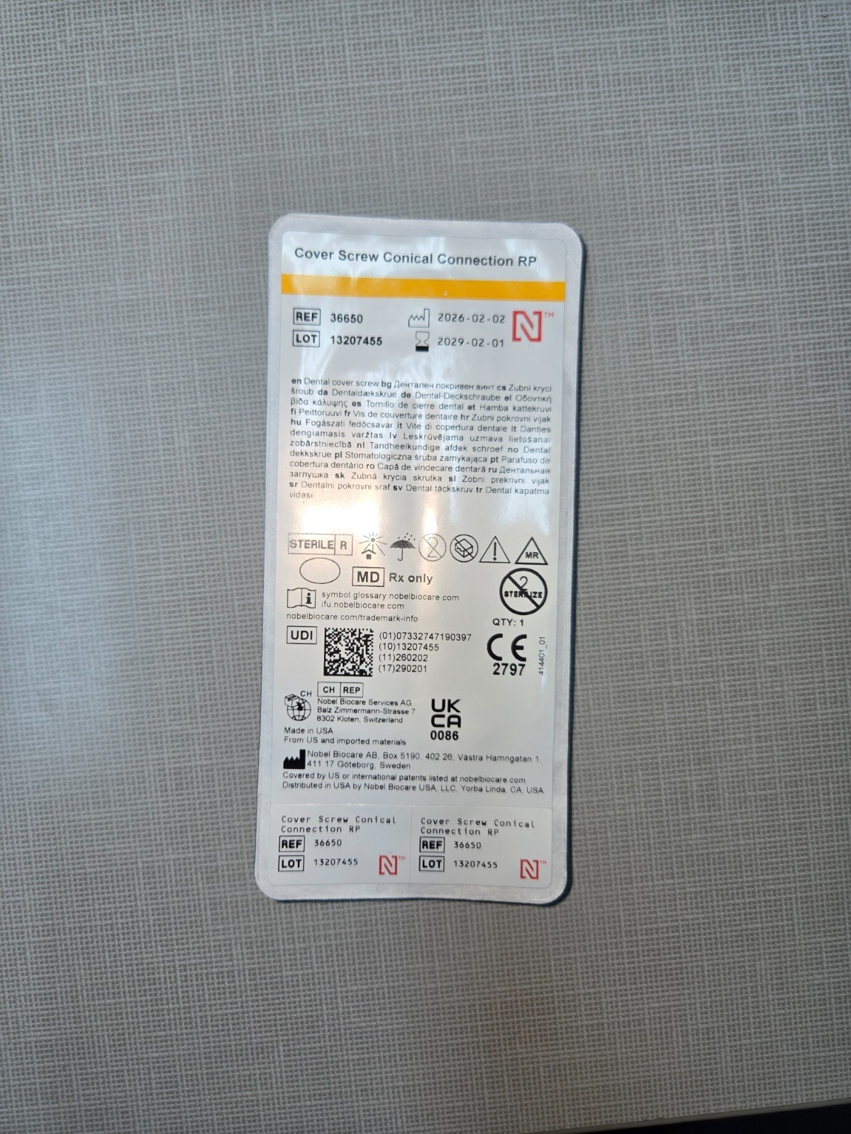 NOBEL BIOCARE COVER SCREW–CONICAL CONNECTION