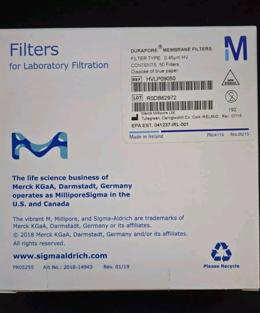MILLIPORE HVLP09050 DURAPORE PVDF 0.45 um, 90mm FILTERS (50 Filters Per Box)