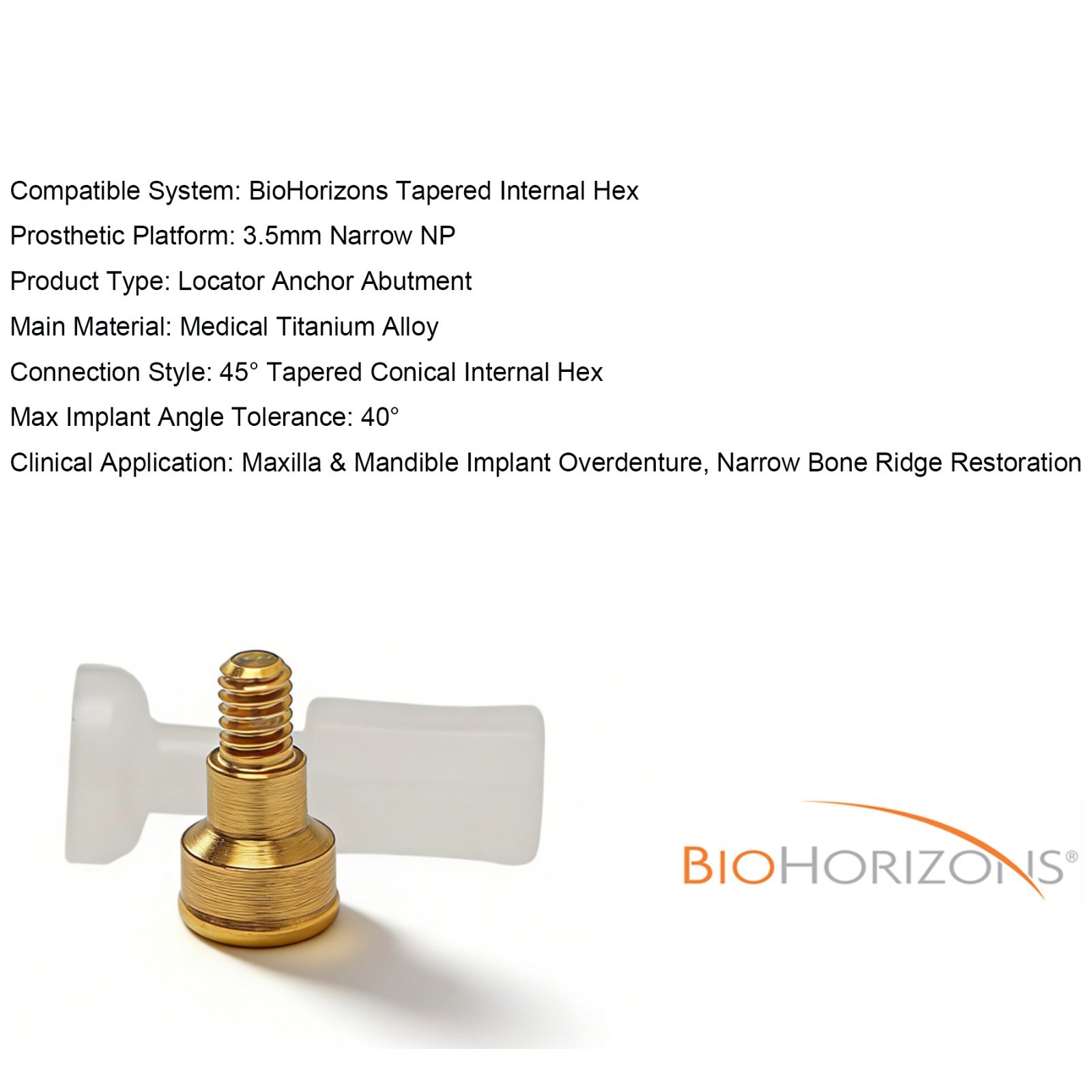 US Overdenture Abutment Removable Anchor Internal Hex BIOHORIZONS 3.5mm Tapered