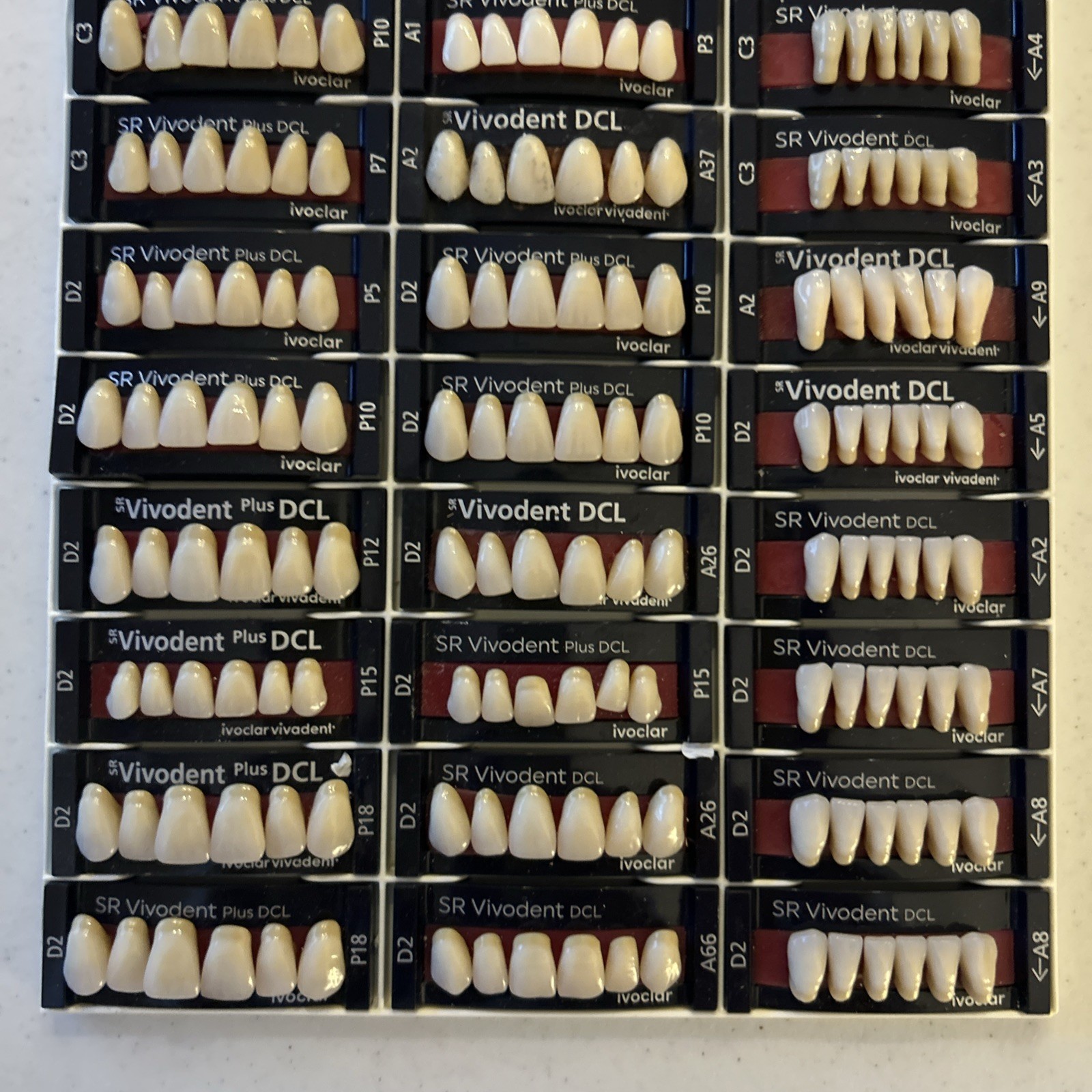 Lot X 45 Card Dental LAB acrylic teeth dentures Vivodent DCL ivoclar