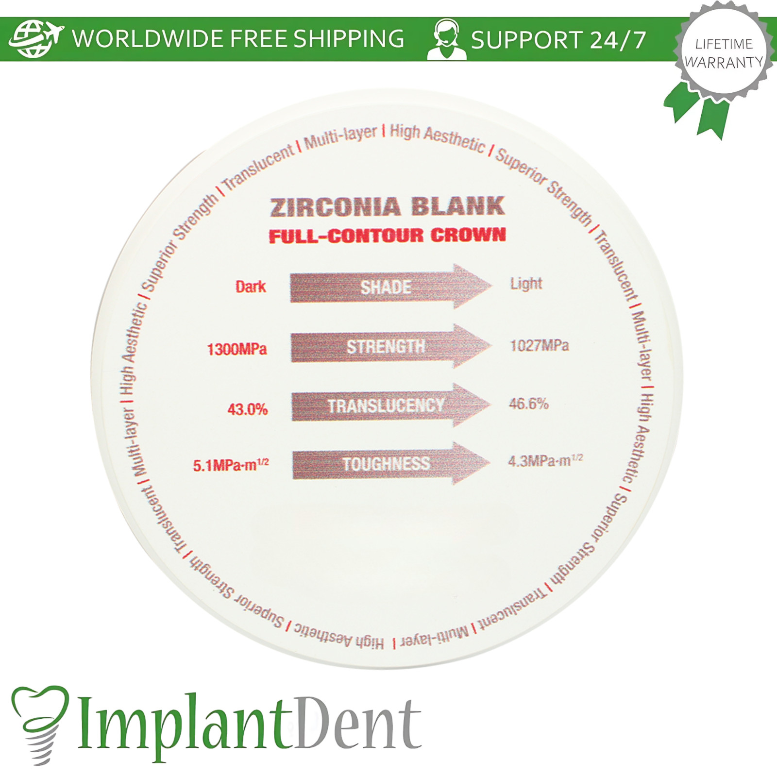 4D Zirconia Blank Dental Milling Restorative Material Ø98mm Dentistry Lab