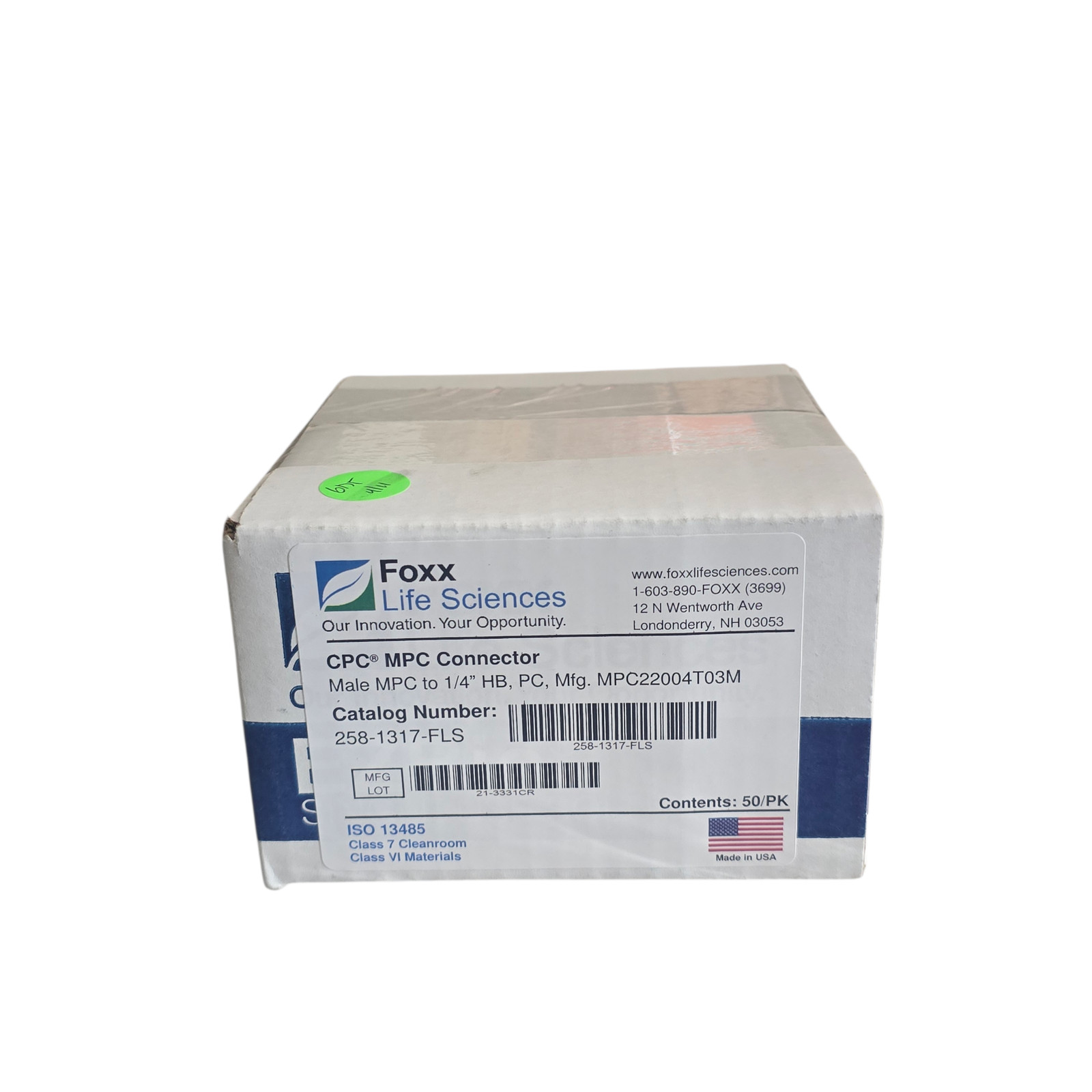 Foxx Life Sciences CPC Connector 258-1317-FLS 1/4″ HB 50/PK MPC22004T03M USA New