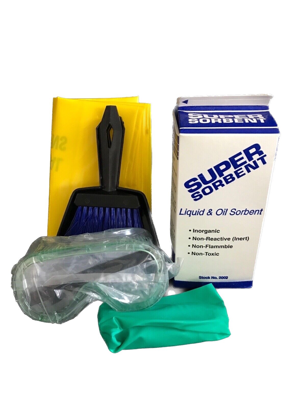 Emergency Super Sorbent Spill Cleanup Kit – Sorbent Goggle Glove Broom/Dust Pan