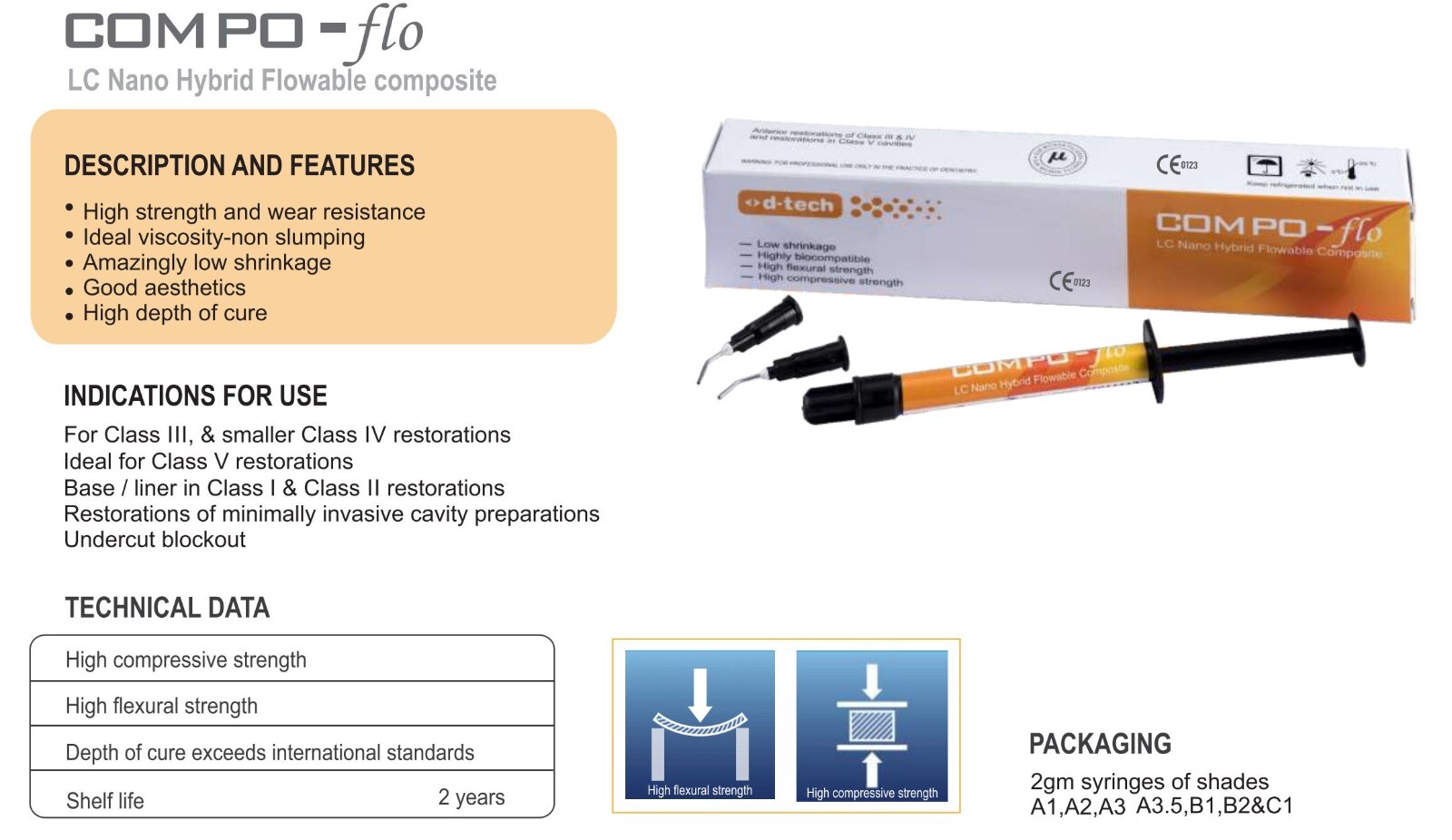 D-Tech Compo-Flo flowable light curing radiopaque Nano Hybrid Flowable Composite