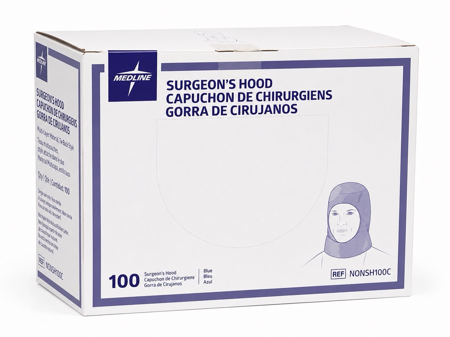 Medline NONSH100C Surgeon Hood Blue Tie Back Multi-Layer One Size Case Of 300