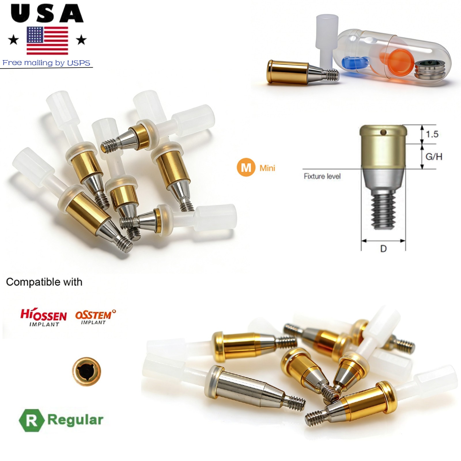 Locator Overdenture Retention Abutment fits Hiossen ET Implant ZEST Male Inserts