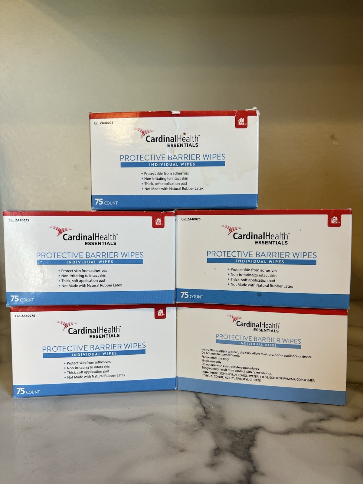 Cardinal Health Skin-Prep Protective Barrier Wipe 1-1/4″ x 3″ (75/Box)- Lot Of 5