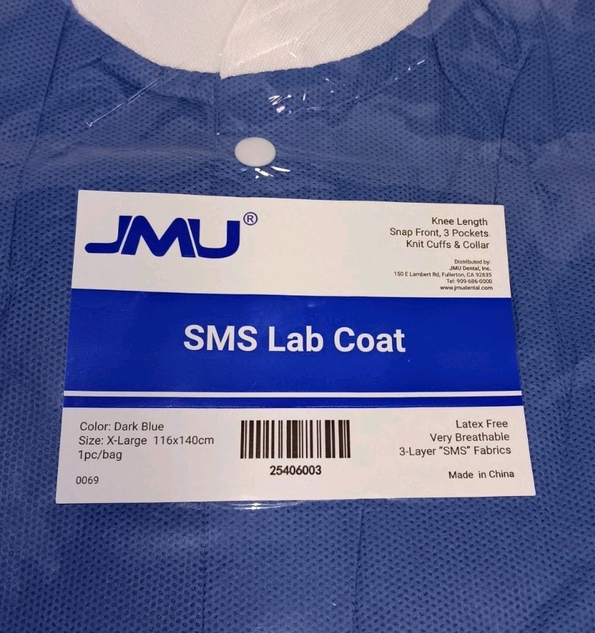 New size XL JMU SMS Knee-Length Disposable Lab Coat, Blue 3 Pockets