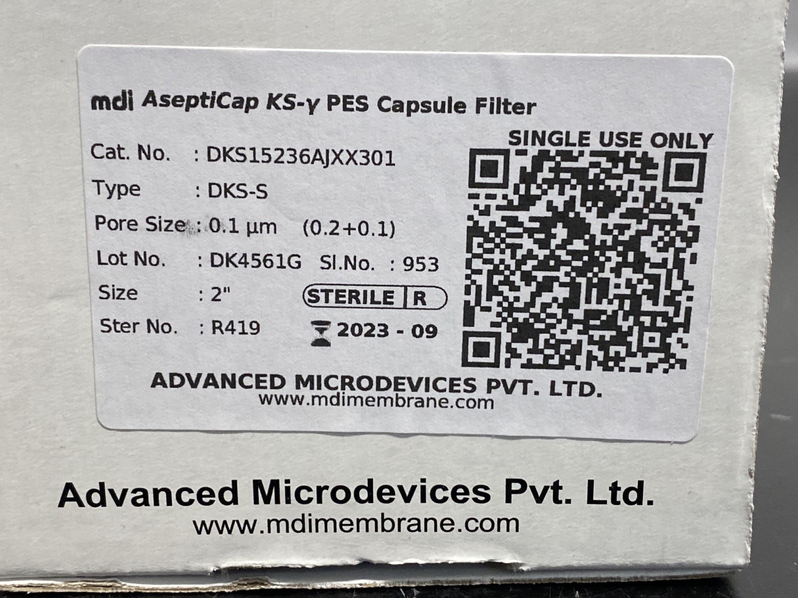 Advanced Microdevices MDI 2” AseptiCap KS-y PES Capsule Filter DKS15236AJXX301