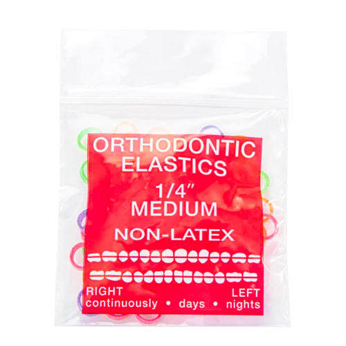 JMU Orthodontic Intra Oral Elastic, Medium 1/4″, Assorted Neon, 100/Bag