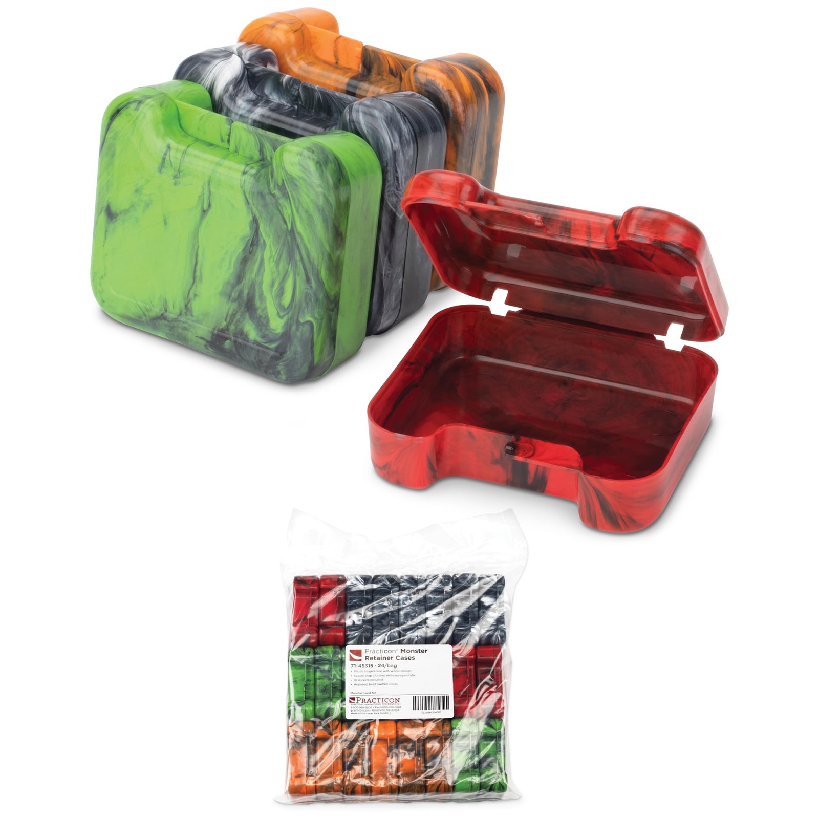 Practicon Easy Open Retainer Cases, Assorted Black Swirl Colors,