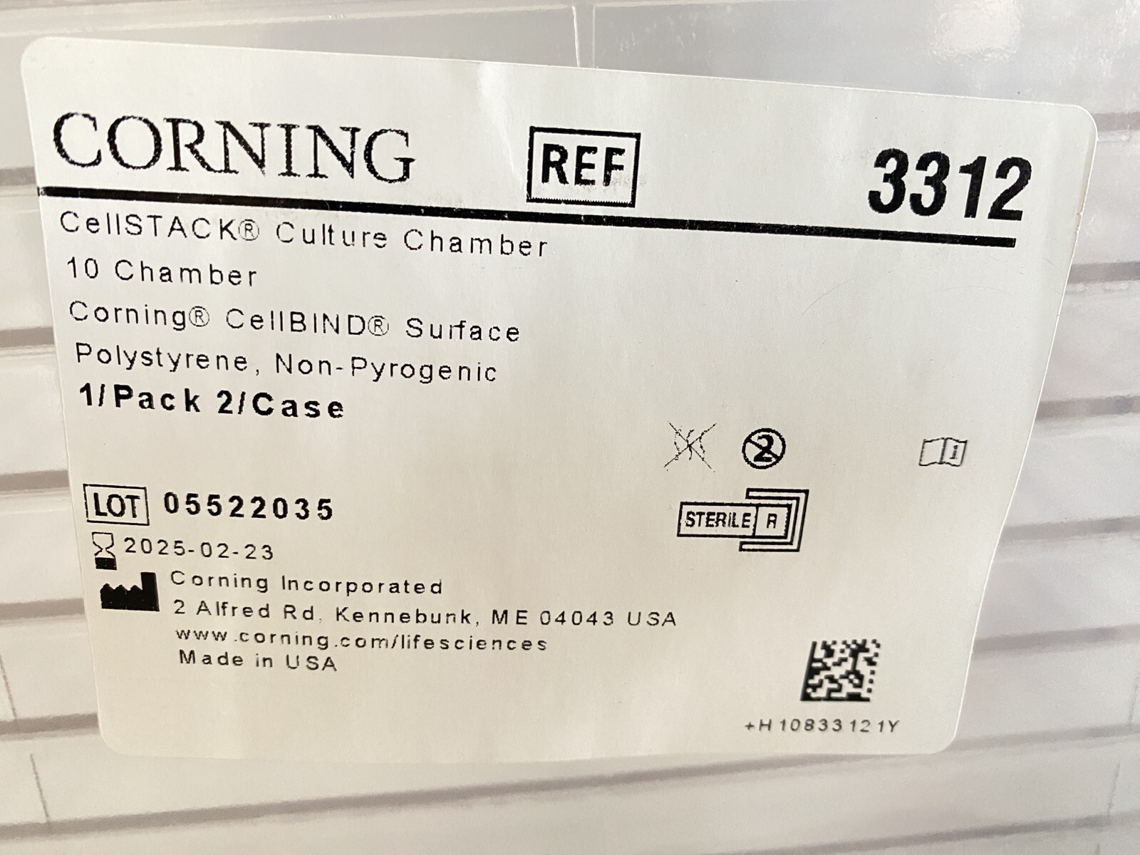 (1/Pk) CORNING CellBIND PS CellStack Culture Chamber 10-Chamber w/Vent Caps 3312