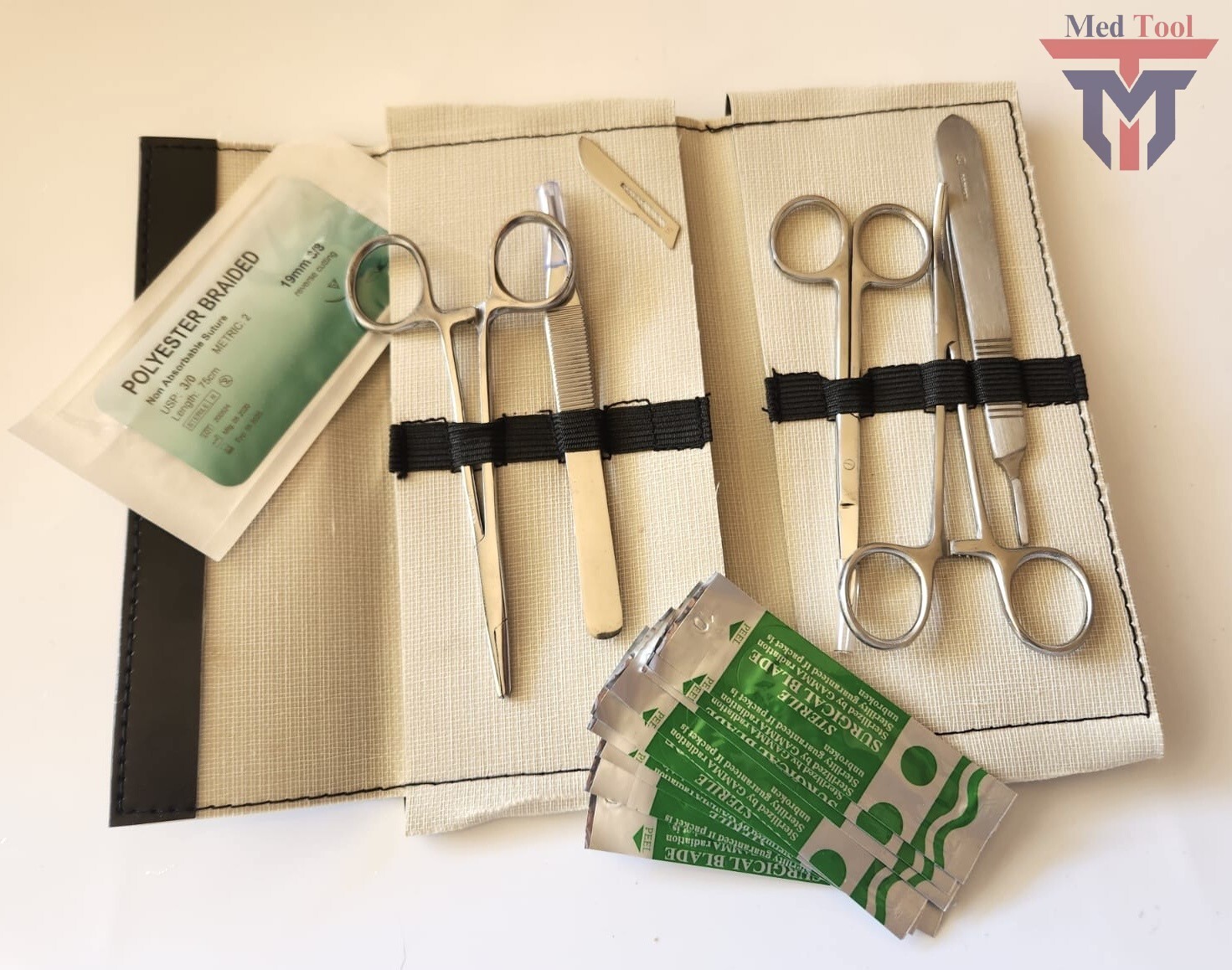 15 Pcs Practice Suture Kit W/Case Student Training Set Veterinary Instruments