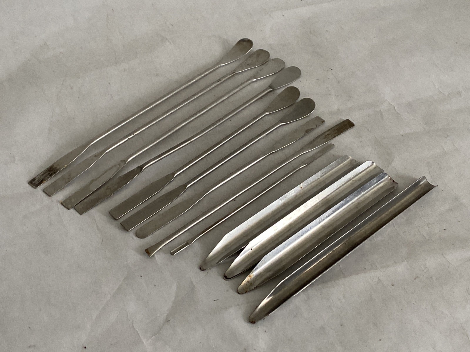 Used (13 Pc) Mixed Lot of Laboratory Stainless Steel Spatulas & Scoops
