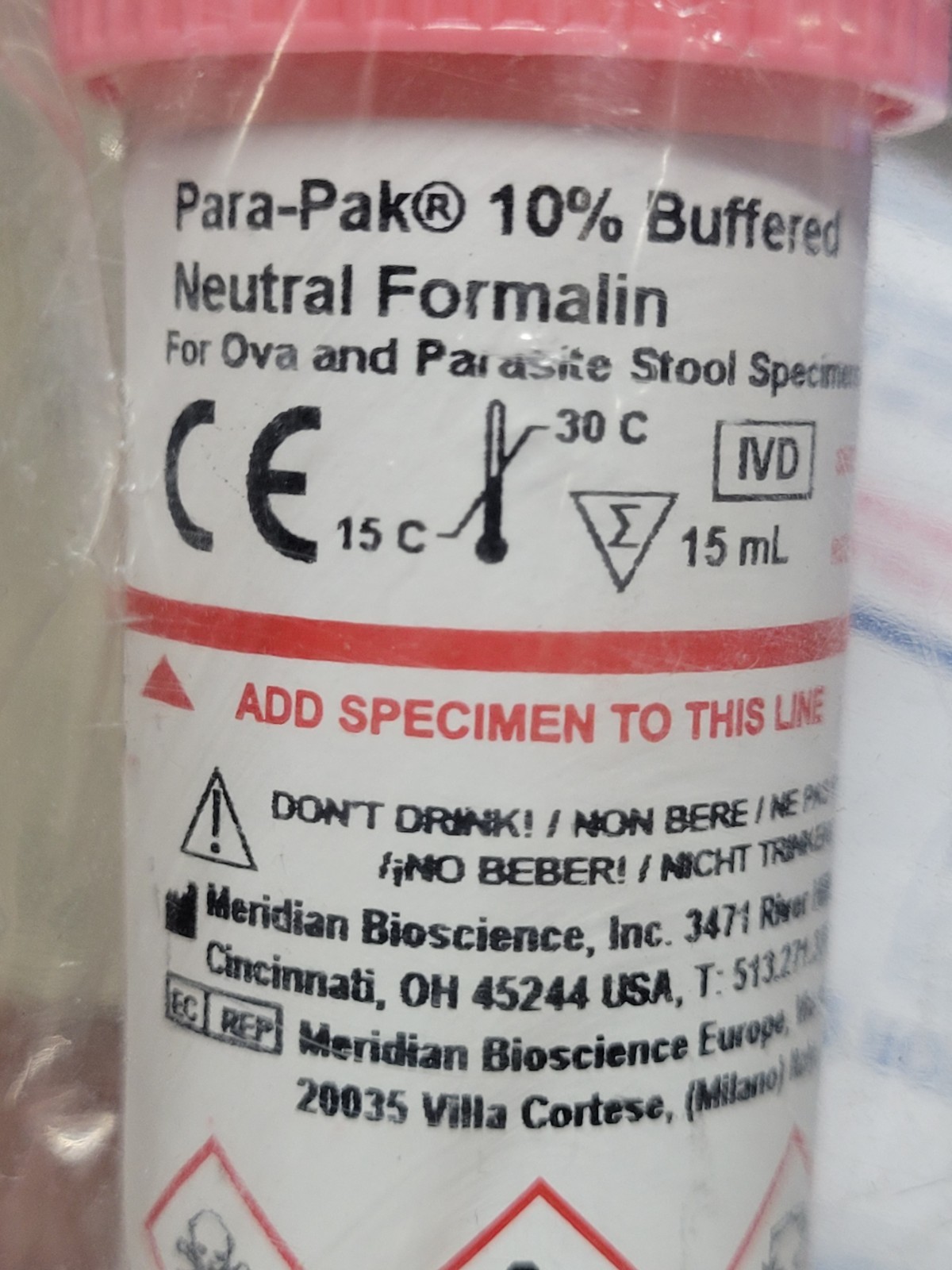 Meridian 10% Buffered Neutral Formalin PARA-PAK LV-PVA FORMALIN 2027