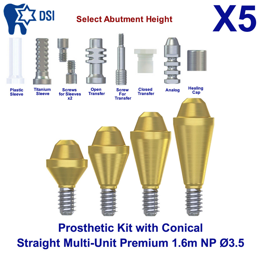 5x Prosthetic Kit DSI Conical Straight Adapter Head Multi-Unit 1.6m NP Ø3.5mm