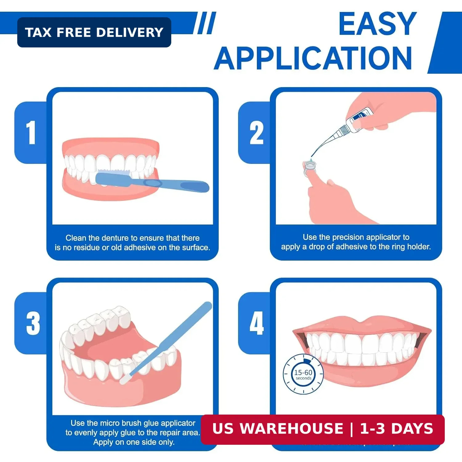 Pro Denture Adhesive Kit, 1oz Pro Instant Bonding Denture Glue, Enhanced Denture