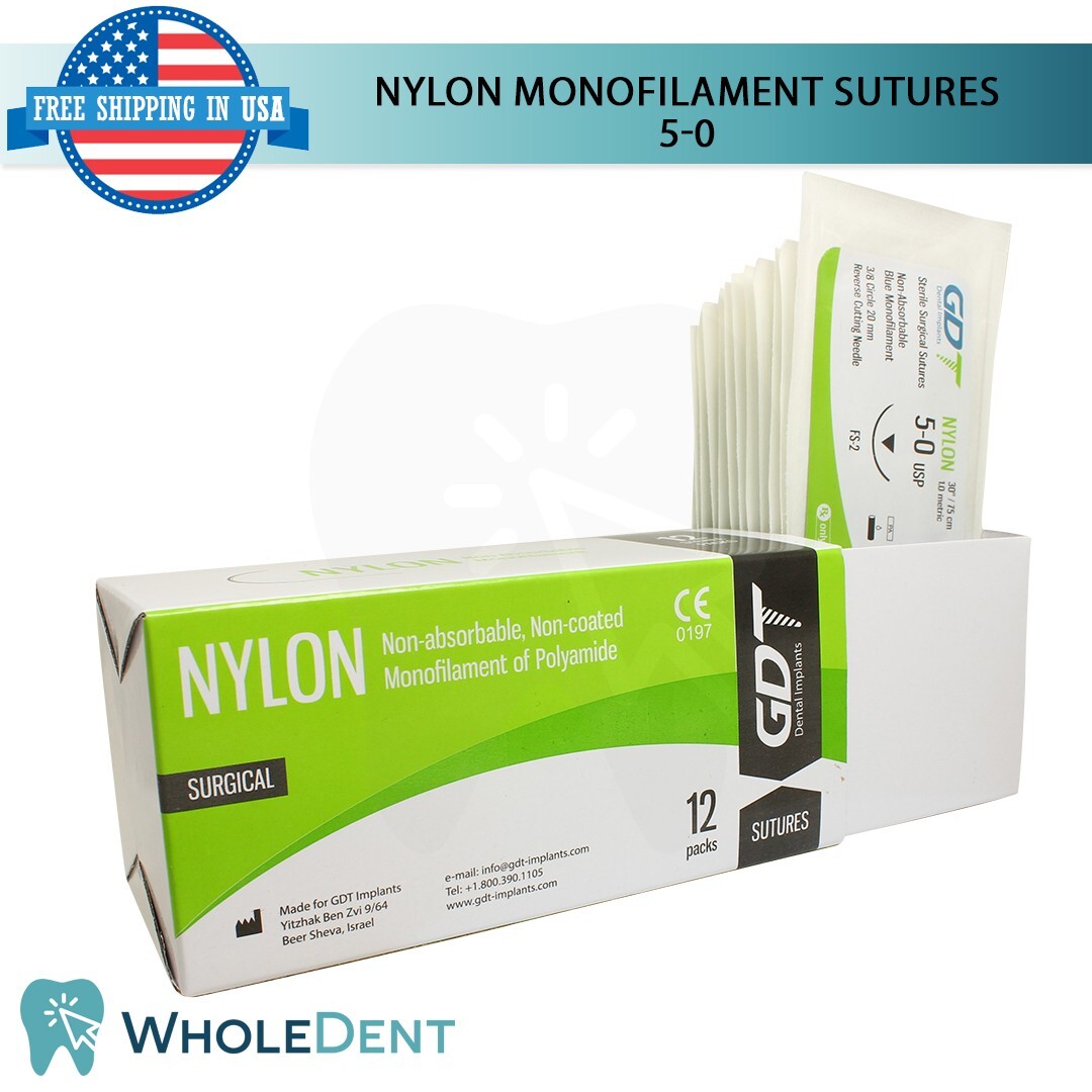 1X Atraumatic Nylon Surgical Suture Sewing Thread 3/8 Circle Reverse Sterile 5-0