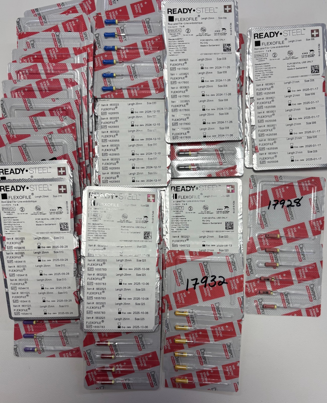 Lot of **29 Sleeves** (174 Pcs) Expired Dentsply Ready*Steel Flexofile