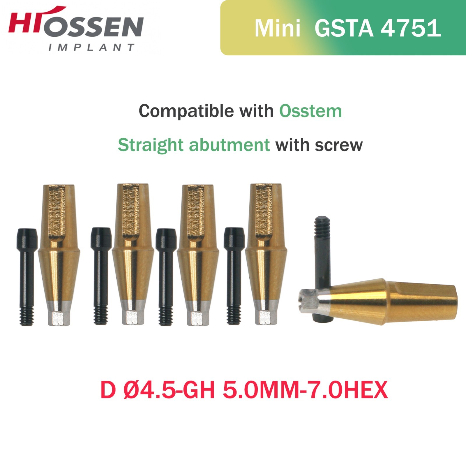 US Straight Abutment Fit Osstem Hiossen ET Mini Φ4.5 Cement Retained GH 1-5.0mm