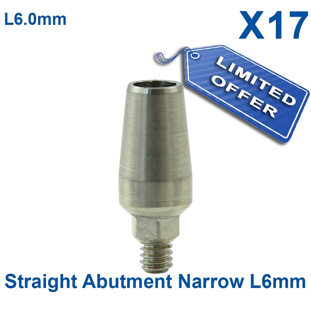 X17 Dental Straight Abutment Narrow Platform 6.0mm Int Hex Connection 2.42mm