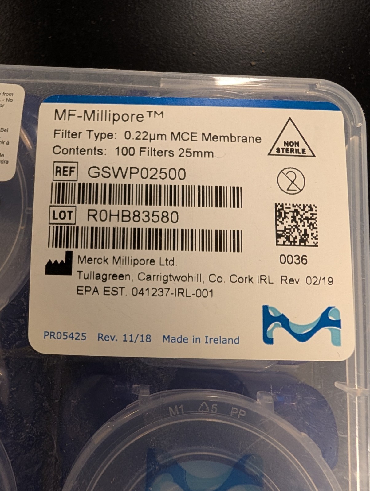 MF-Millipore 0.22μm MCE Membrane Filter 25mm GSWP02500 Laboratory