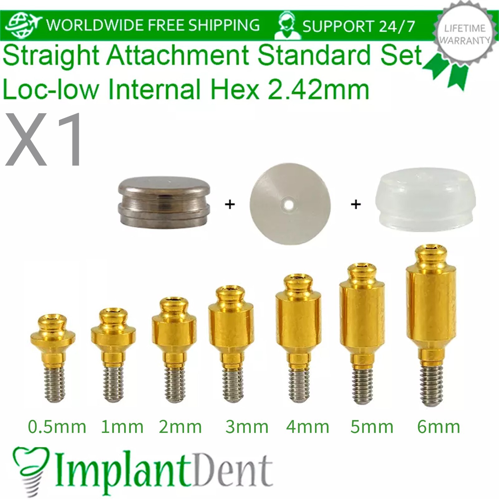 1x Dental Straight Loc-Low Attachment Standard Set Prosthetic Int Hex 2.42mm