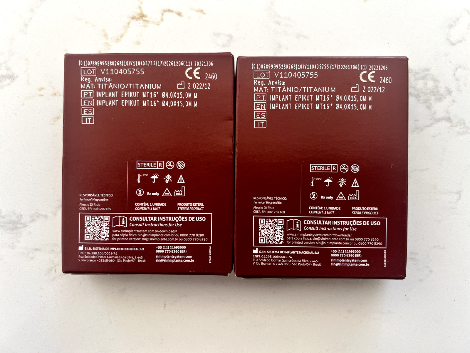 2 S.I.N. Epikut s Dental Implant REF ILM 4015 SIZE 04,0X15,0MM