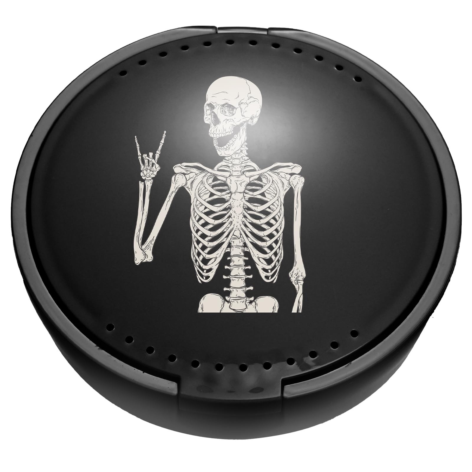 TIHYWR Retainer Case, Denture & Mouth 3.5 x x 1.2 inches, Black Skull