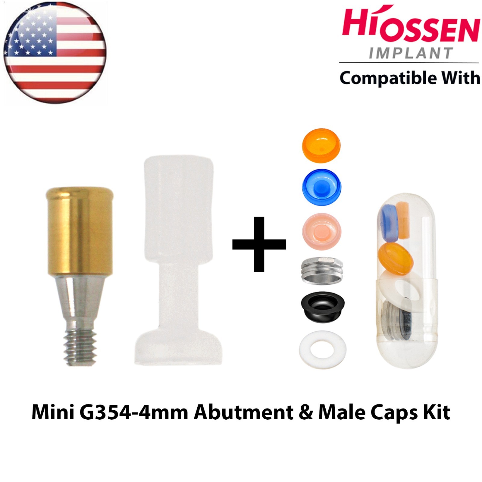 US Fit HIOSSEN Mini Dental Overdenture Locator Abutment 1-6mm GH & Male Caps Kit
