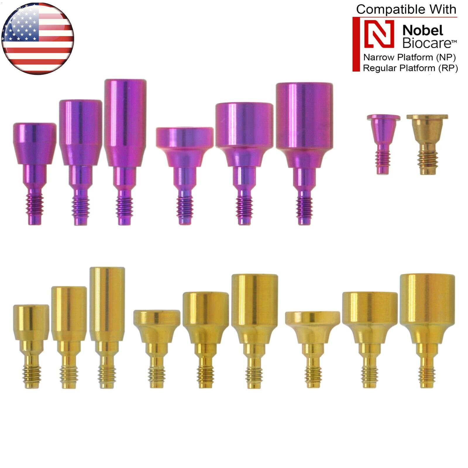 US NOBEL Dental Healing Abutment RP/NP Compatible Active ∅3.6 ∅5.0 ∅6.0 H3/5/7mm