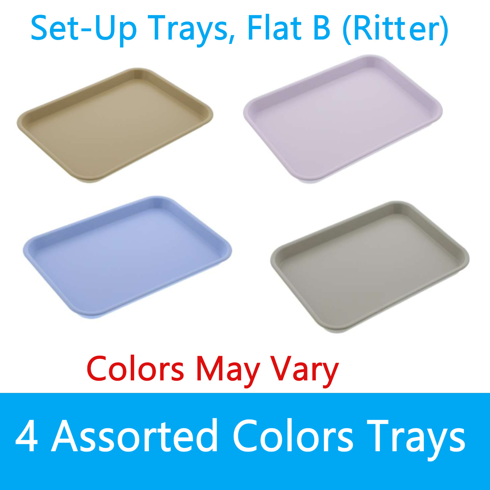 Dental Procedure Set-Up Tray Flat B (Ritter) Autoclavable, Pkg/ 4 Assorted Trays