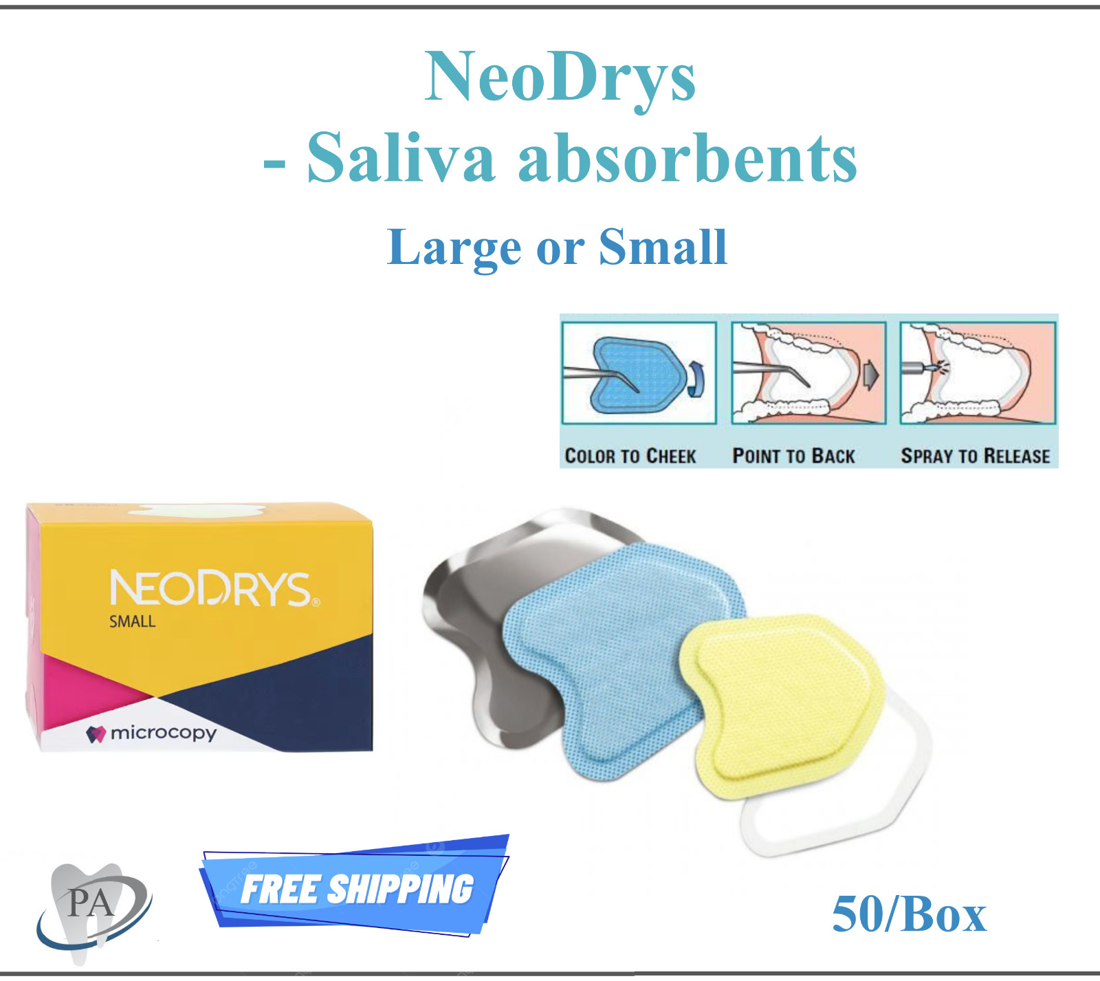 Dental NeoDrys Saliva Absorbents, DYL Absorption, Protection, Microcopy, 50/Bx
