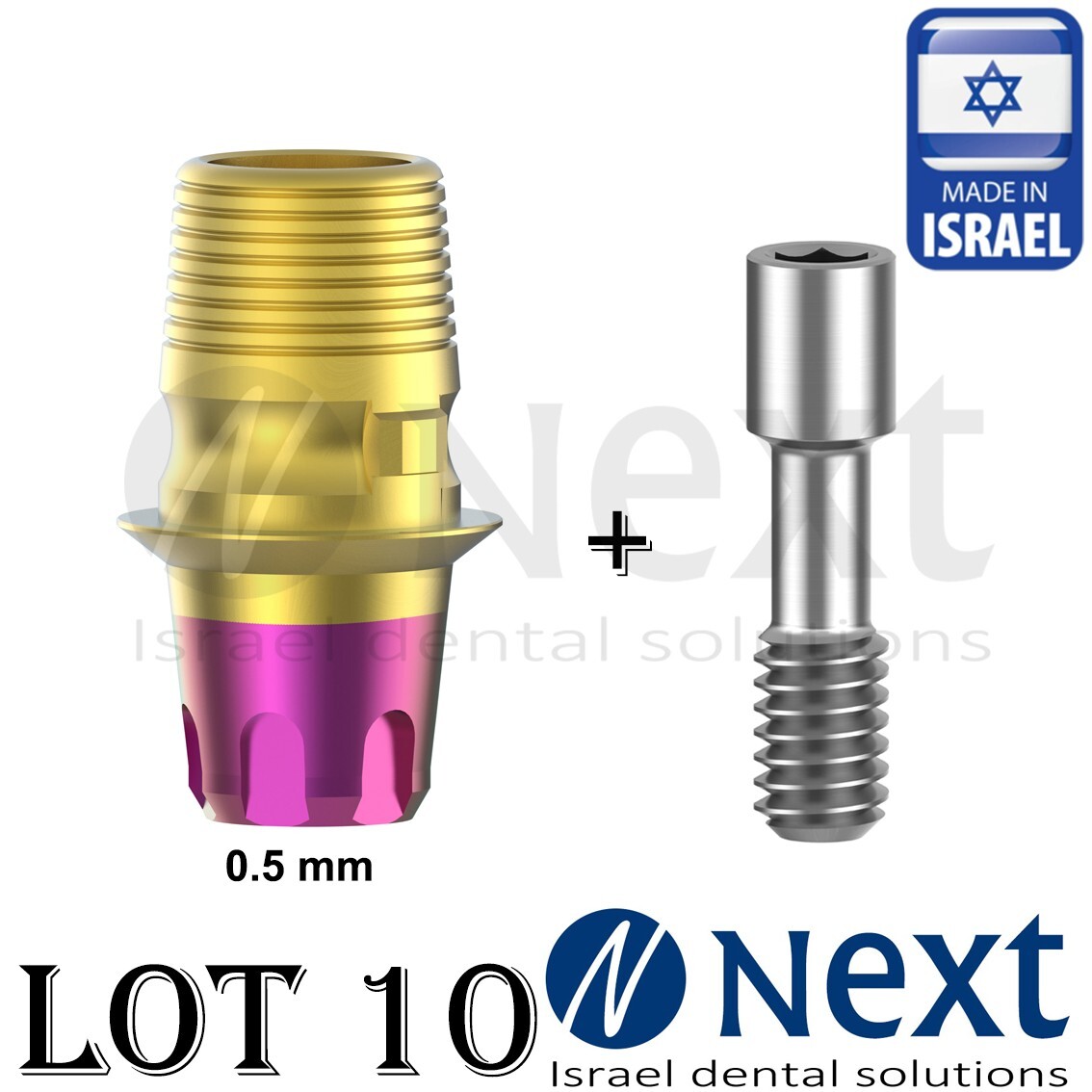 LOTx10 Abutment T-Base CAD/CAM MIS conical C1 V3 SP fit HEX 0.5 mm colored