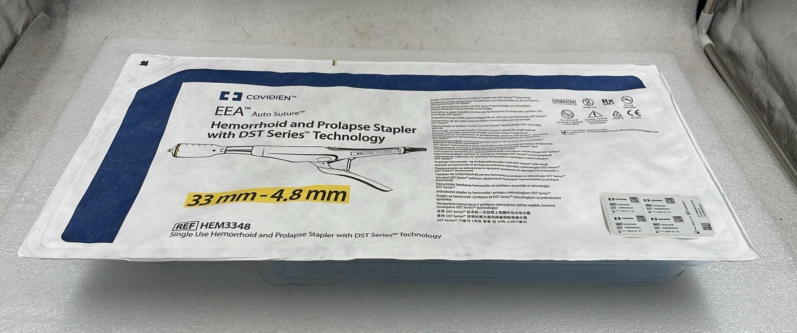 Covidien HEM3348 EEA 33mm-4.8mm Auto Suture Hemorrhoid & Prolapse Stapler W/ DST