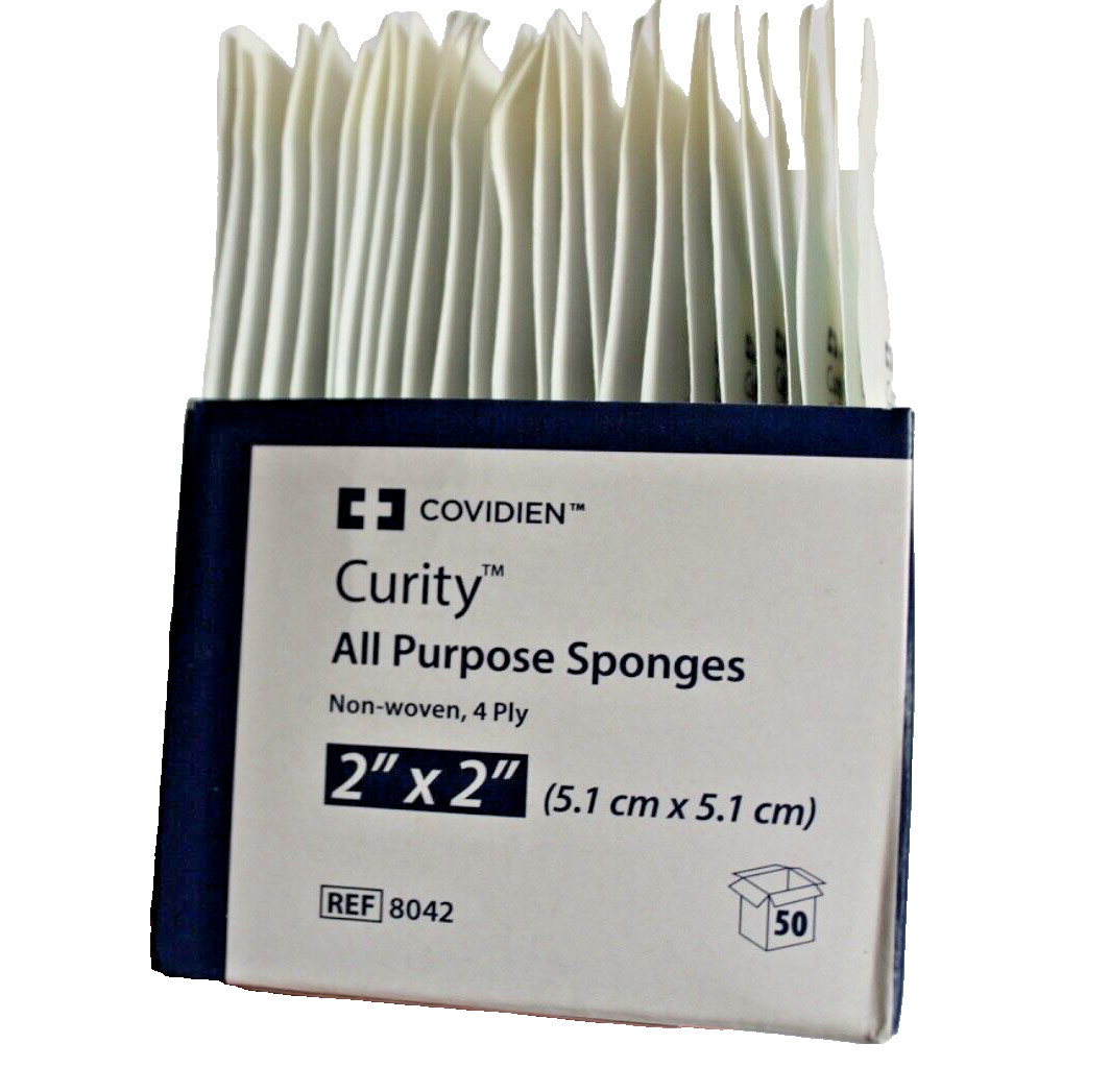 100 Curity 8042 Sterile All Purpose Non-Woven 4-Ply Sponges, 2×2″ (5.1 x 5.1 cm)