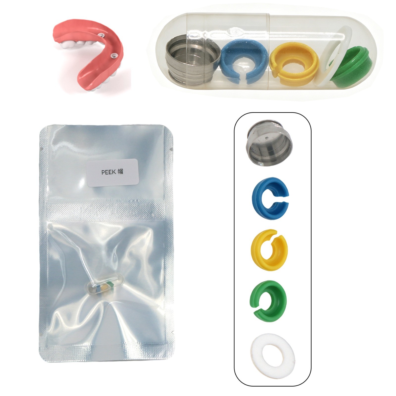 Dental PEEK Cap Retention Insert Caps Novaloc Type Matrix Titanium Housing Caps