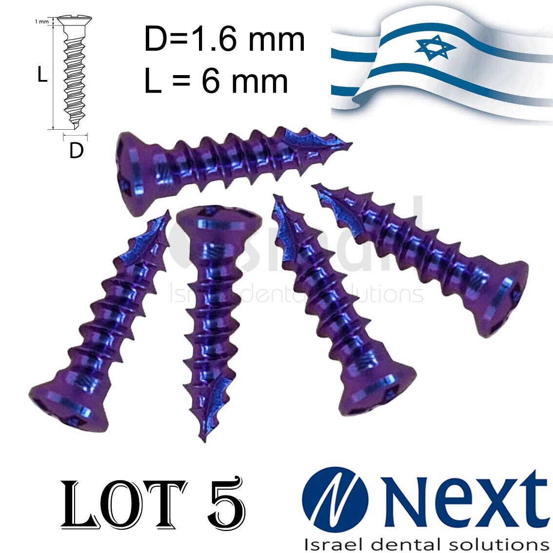 Lot x 5 Screw titanium pin membrane Fixation Bone GBR Ø1.6 L6 tac