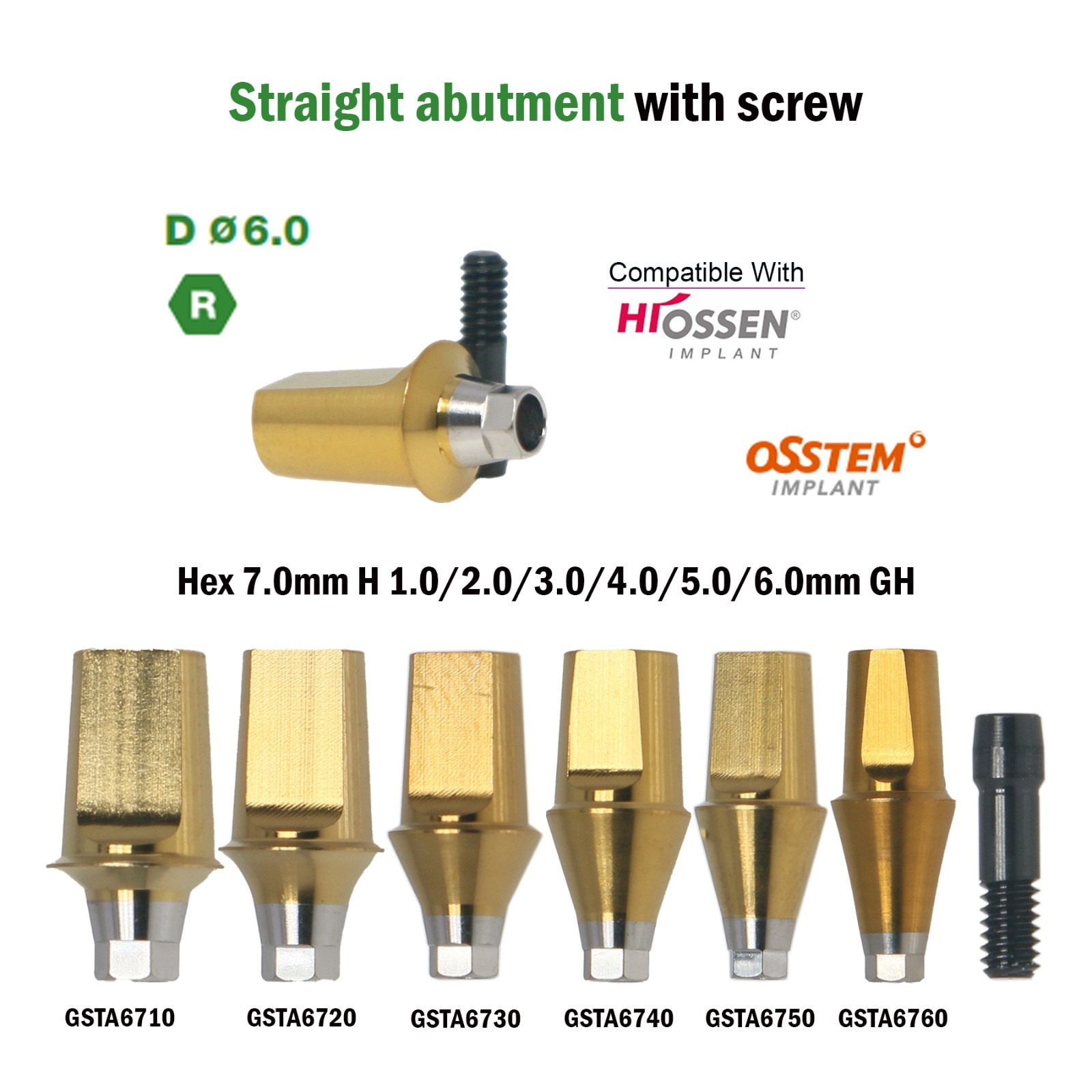 Titanium Straight Cemented Abutment D4.5/5.0/6.0 For Osstem Hiossen TS Regular