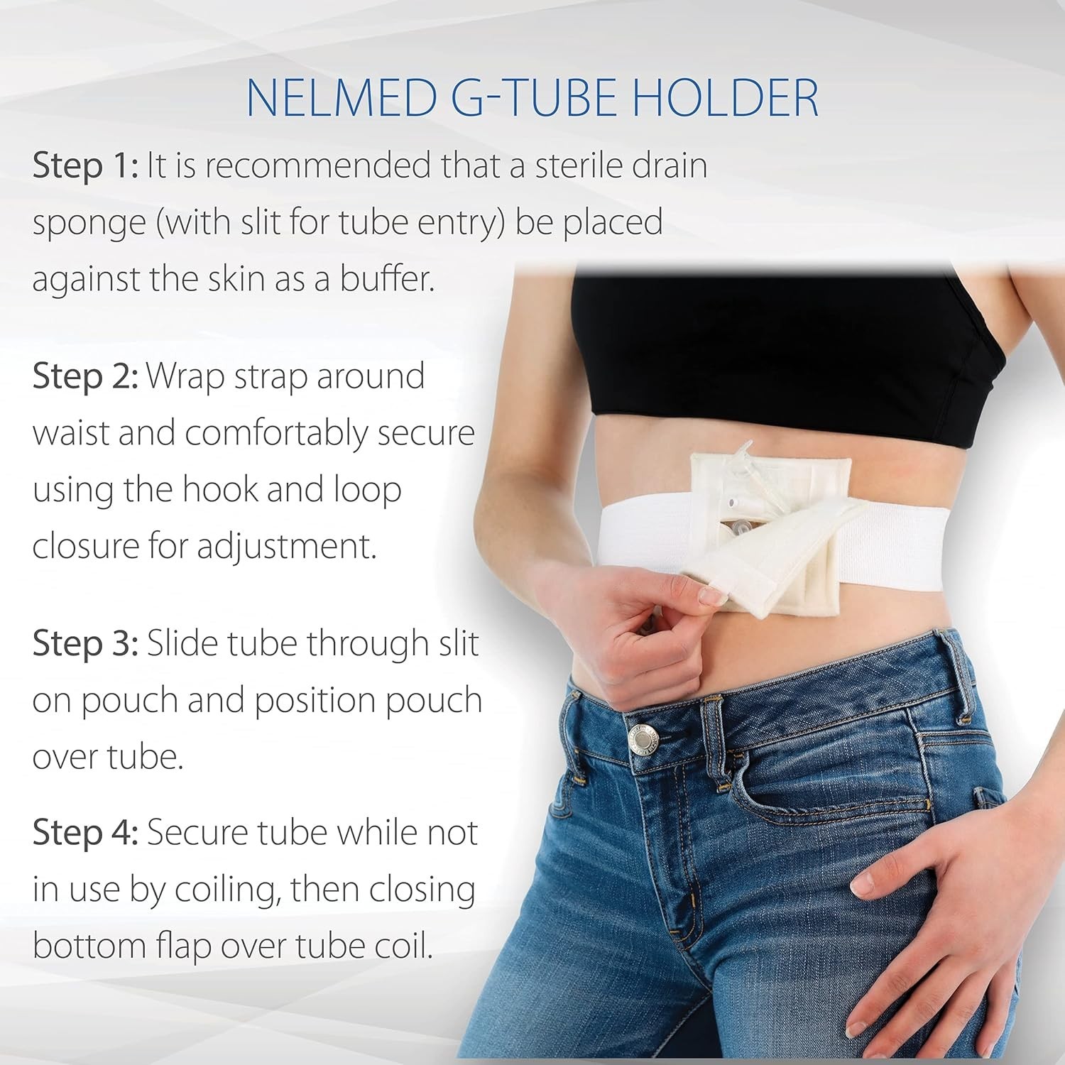 Discreet & Adjustable NelMed Feeding Tube Holder for G, J Tubes – Large 45-60″